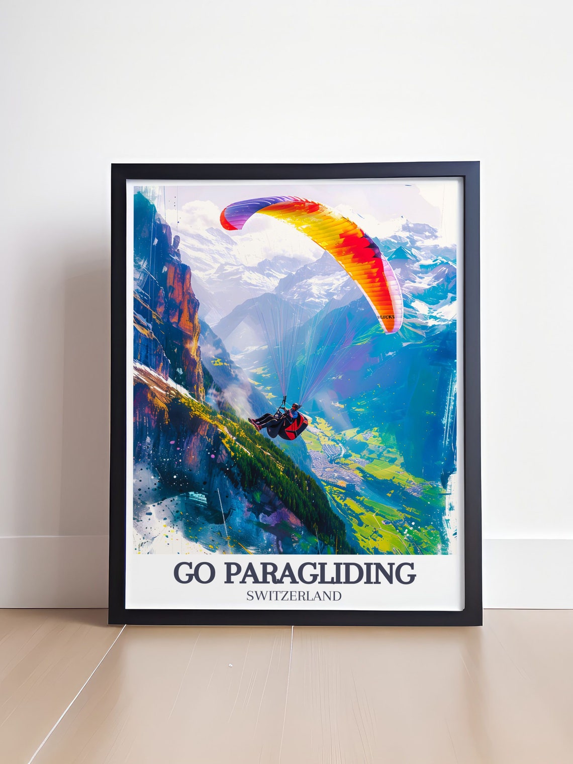 Go Paragliding Switzerland Alpine Valley Soaring Flight Art Poster - Image 4