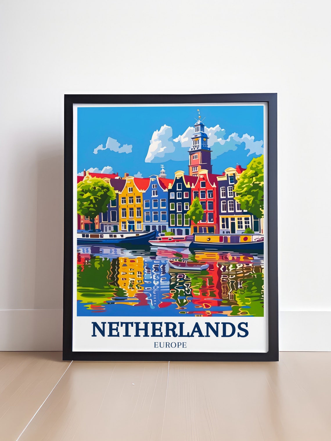 Netherlands Amsterdam Canal Gabled Houses Water Reflection Poster - Image 4