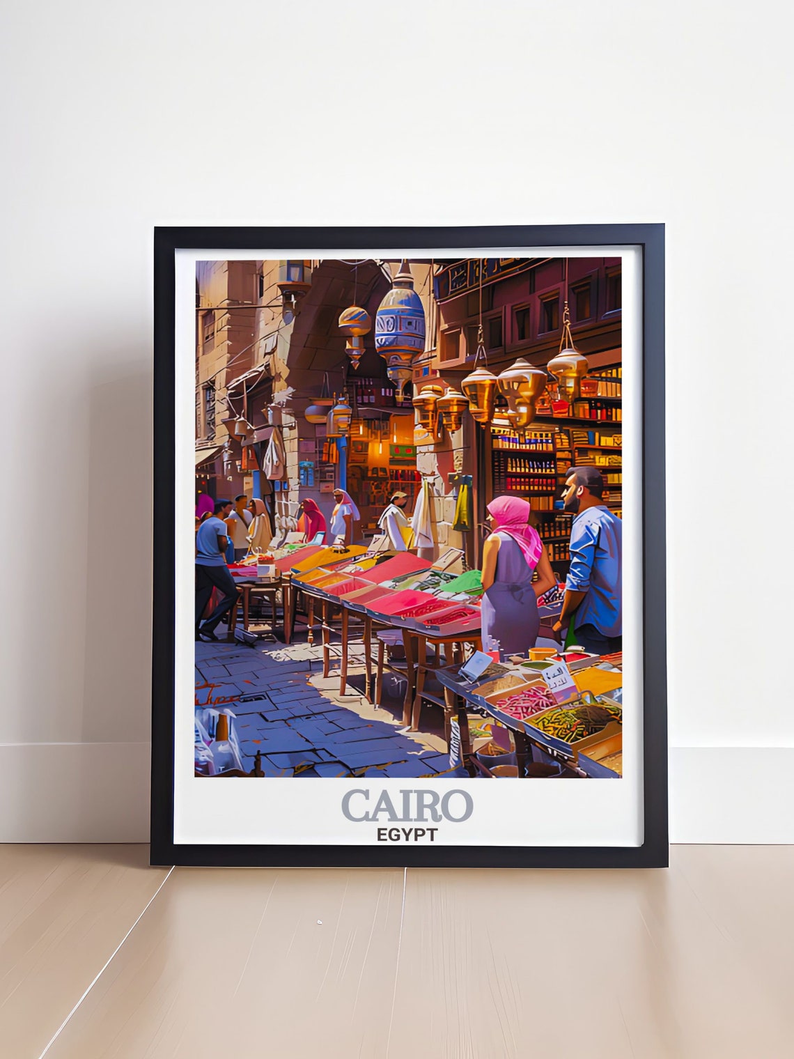 Cairo Khan el-Khalili Bazaar Spice Market Lanterns Egypt Travel Poster - Image 4
