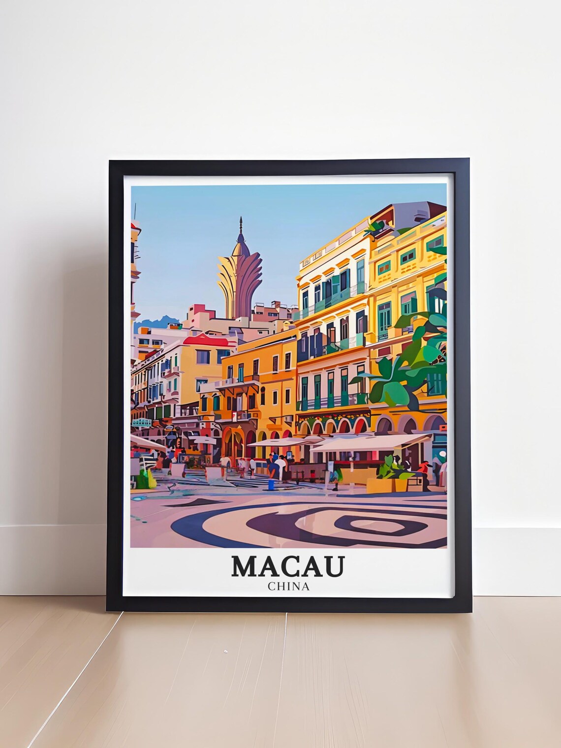 Macau China Senado Square Colorful Colonial Street Scene Poster - Image 4