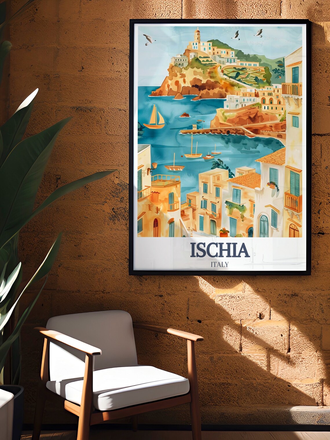 Ischia Italy Sant Angelo Village Harbor Watercolor Art Poster - Image 2