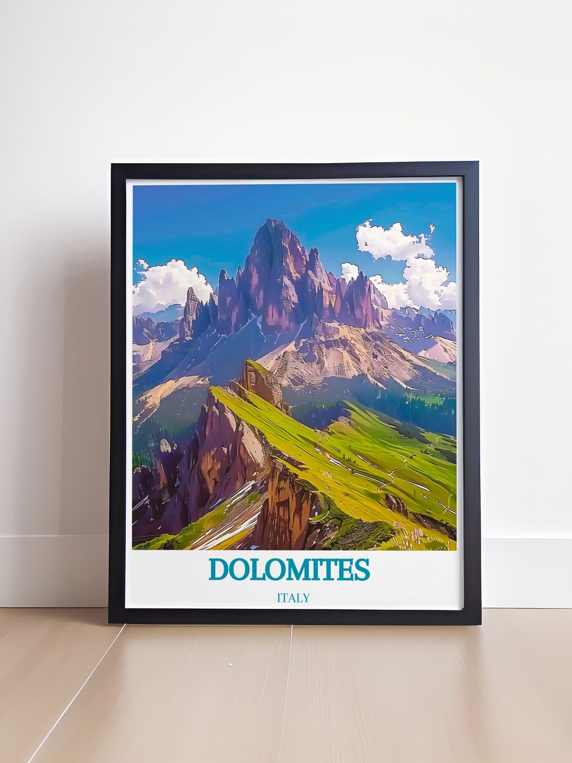 Dolomites Italy Jagged Peaks and Green Mountain Ridge Poster - Image 4