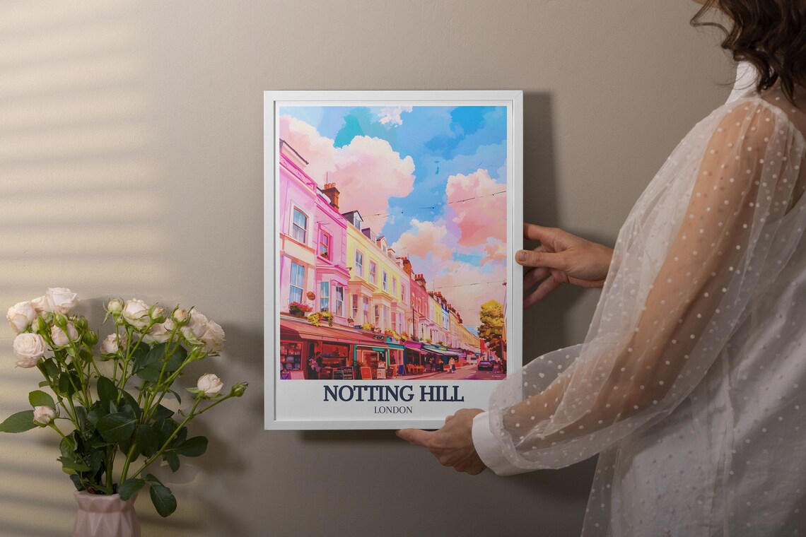 Notting Hill London Pastel Portobello Market Street Pink Houses Poster - Image 3