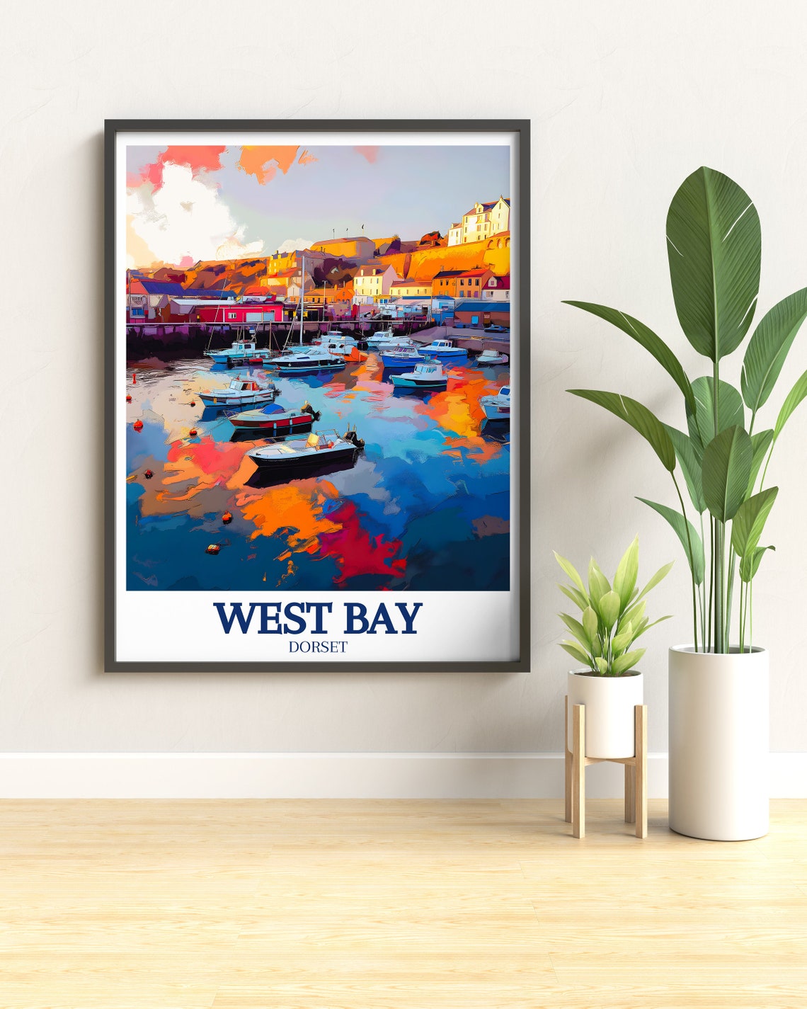 West Bay Dorset Harbour Boats Sunset Jurassic Coast Travel Poster - Image 3