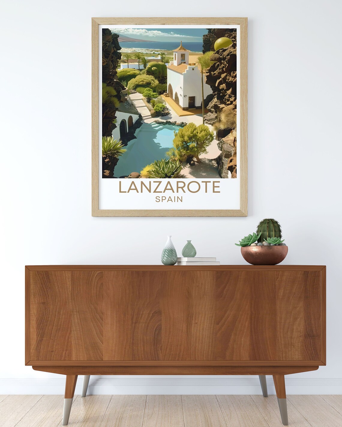 White Lanzarote Villa Pool Volcanic Garden Spain Travel Poster - Image 2
