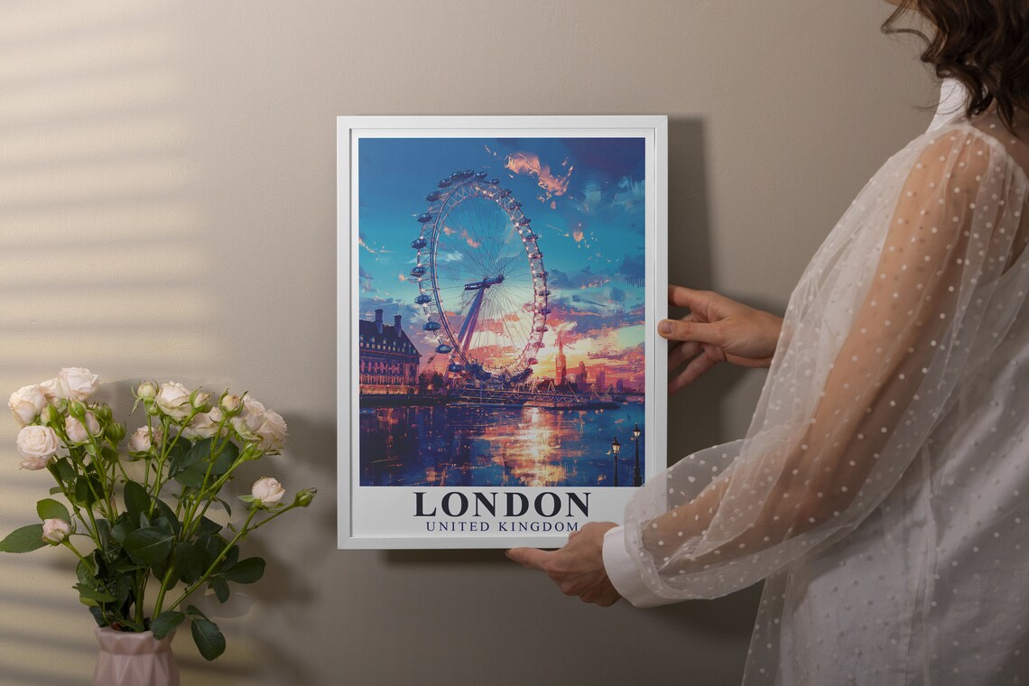 London United Kingdom London Eye Thames Sunset Big Ben Travel Poster - Image 4