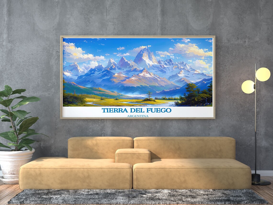 Tierra del Fuego Argentina Snowy Peaks Over Valley Lake Poster - Image 3