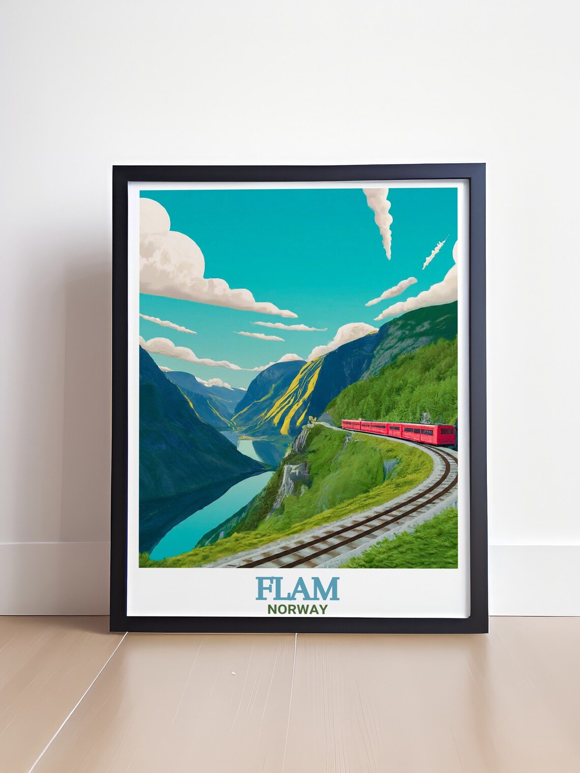 Flam Flamsbana Red Train Mountain Fjord Norway Travel Poster - Image 4