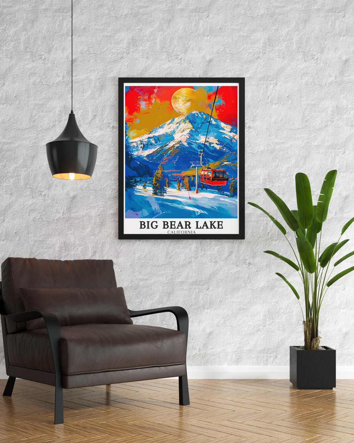 Big Bear Lake California Ski Resort Gondola Mountain Sunset Art Poster - Image 2