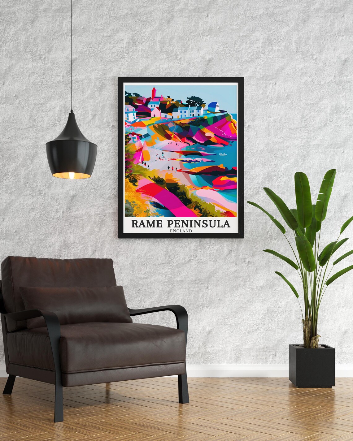 Rame Peninsula England Colorful Beach Clifftop Houses Poster - Image 3