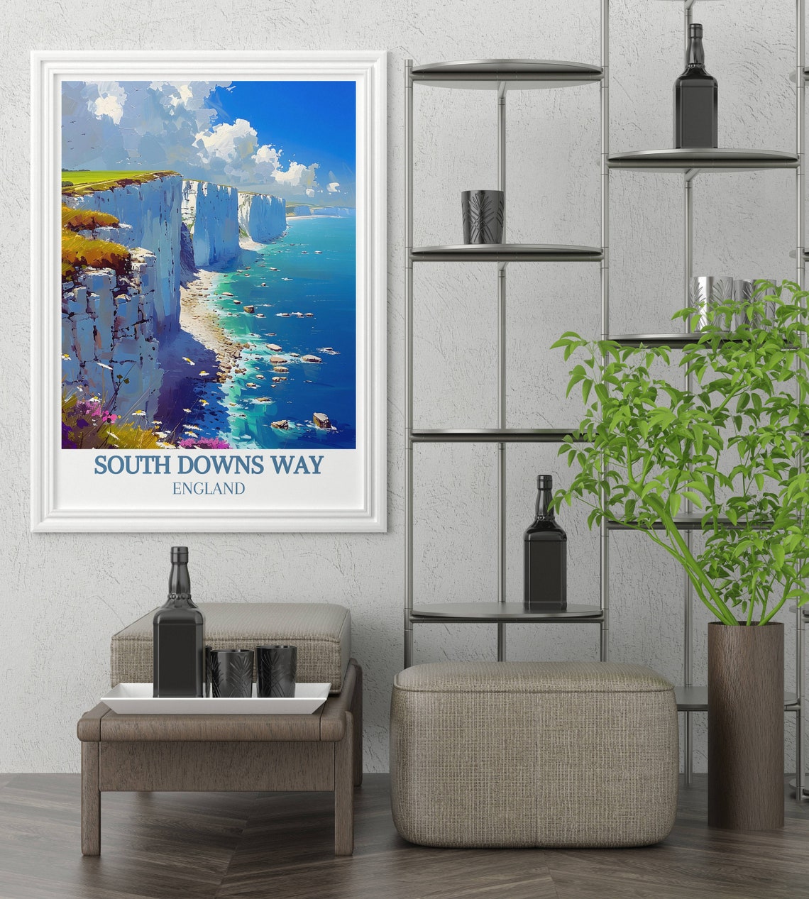 South Downs Way England Travel Poster with White Cliffs Coastal View - Image 2