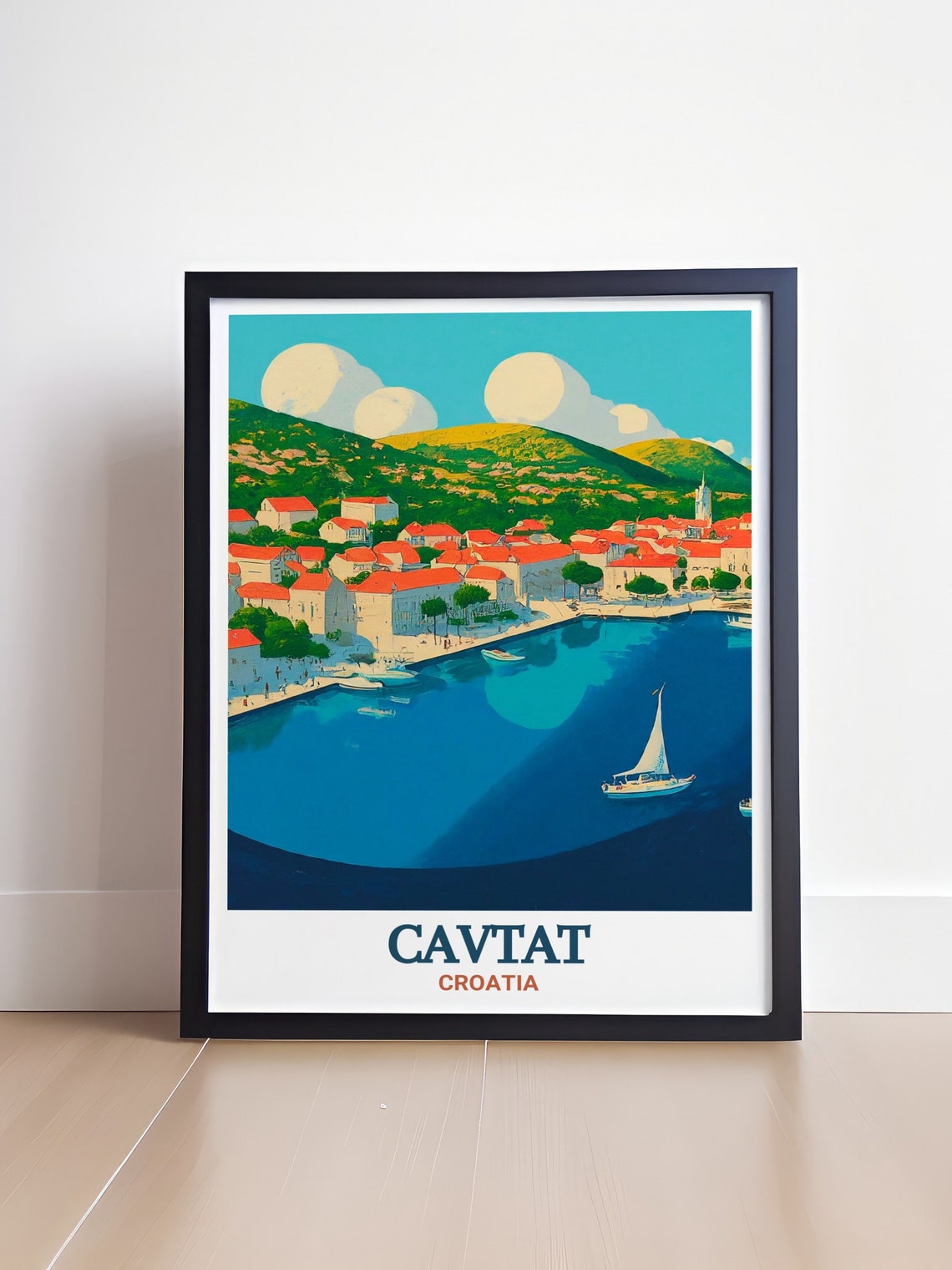 Cavtat Harbor Sailboats and Terracotta Rooftops in Croatia Poster - Image 4