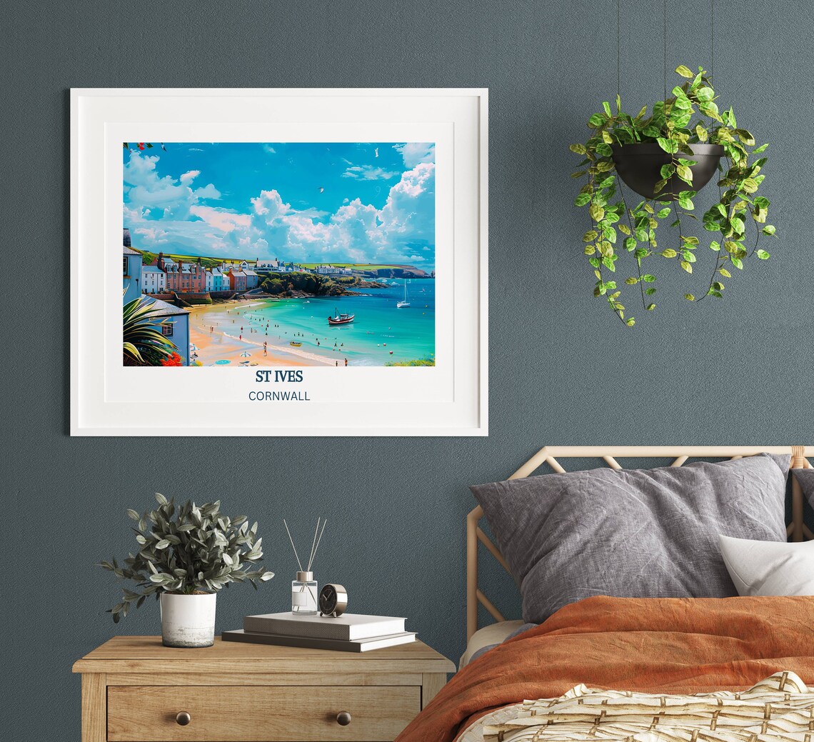 St Ives Cornwall Beach Town With Boats And Blue Sea Landscape Poster - Image 3