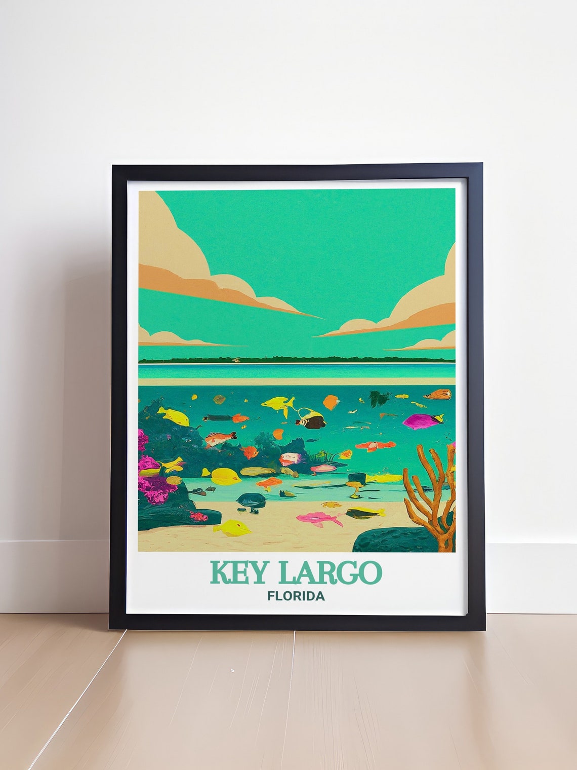 Key Largo Florida Coral Reef Snorkeling Tropical Scene Poster - Image 4