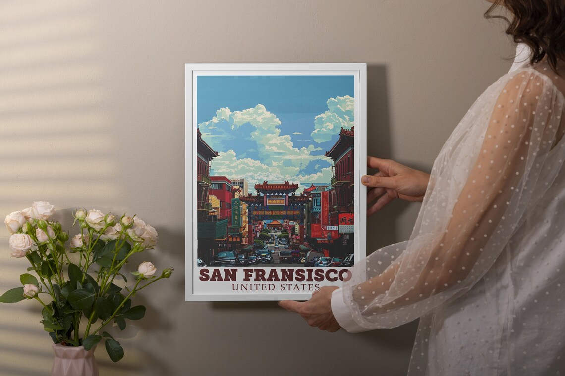 San Francisco Chinatown Dragon Gate Grant Avenue Street Travel Poster - Image 3