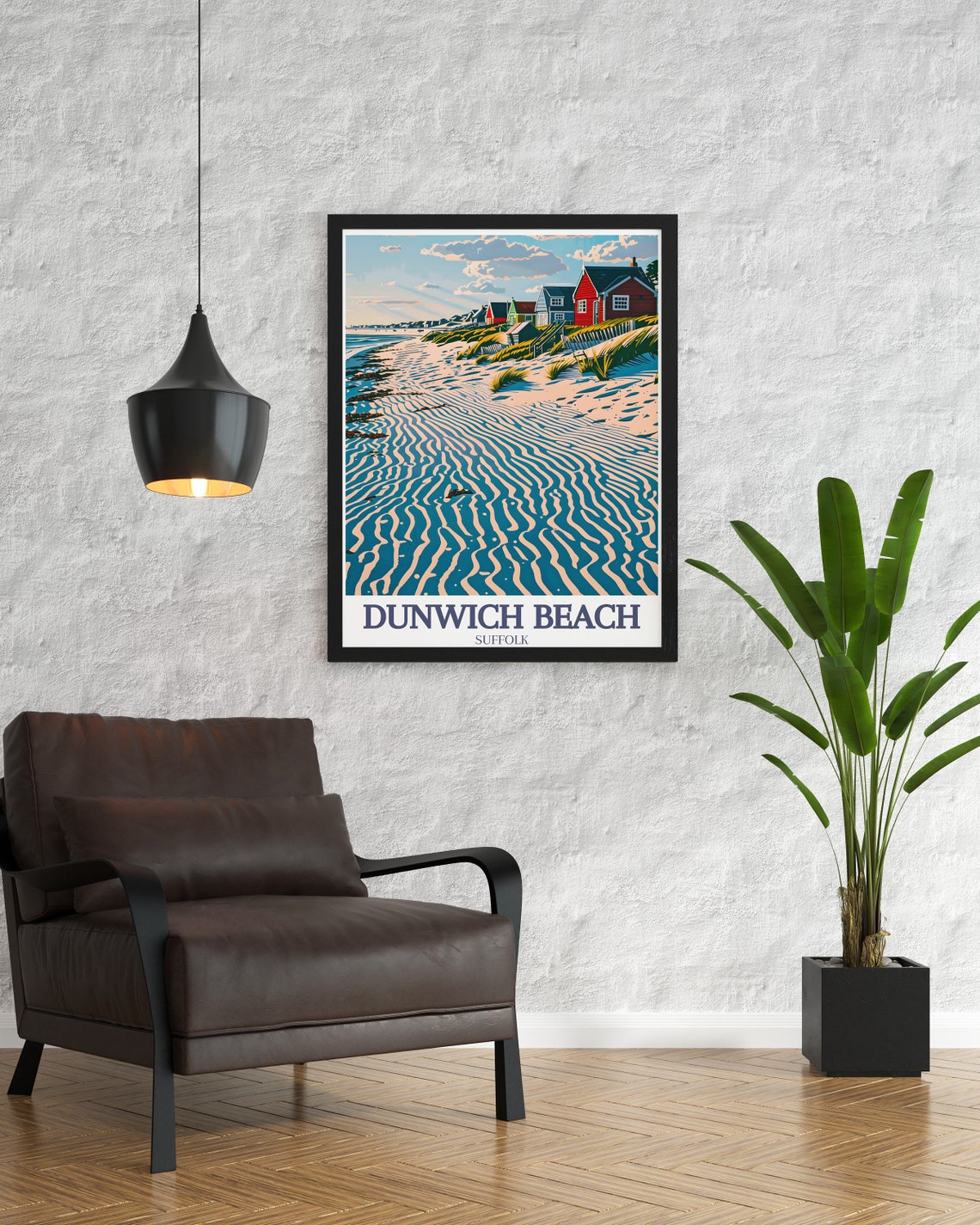 Dunwich Beach Suffolk Beach Huts Sand Dunes Coastal View Poster - Image 3