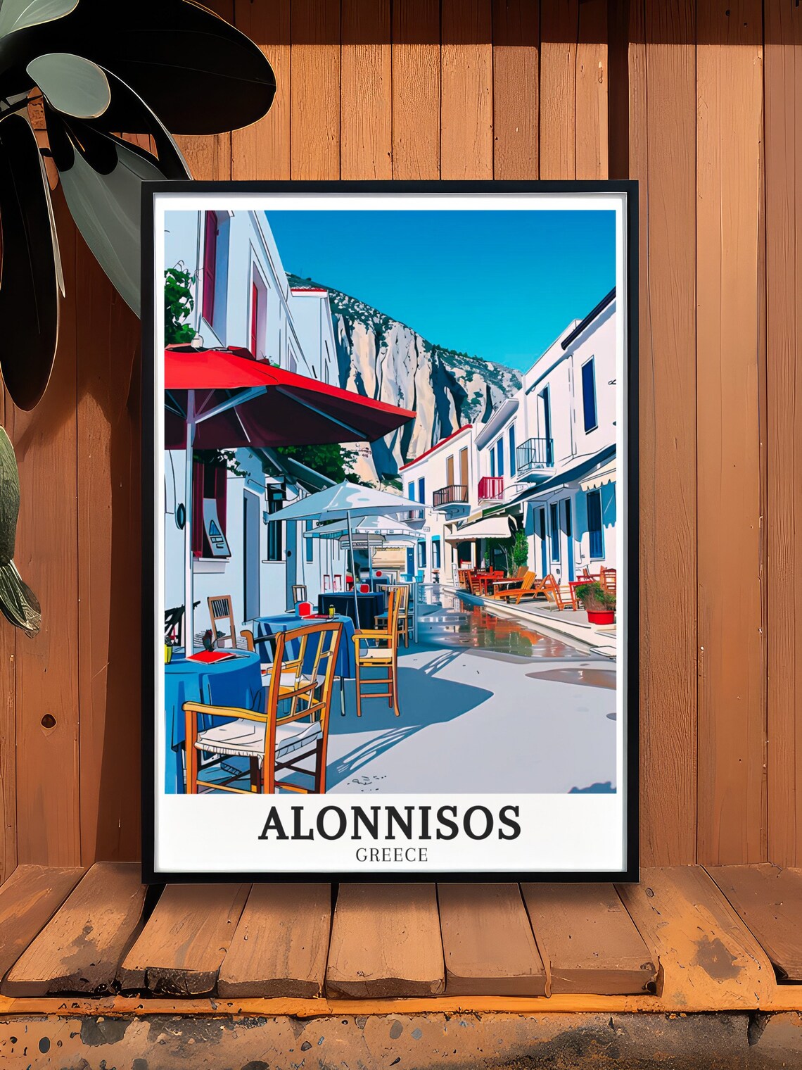 Alonnisos Old Town Cafe Street with Aegean Cliffs Greece Travel Poster - Image 2