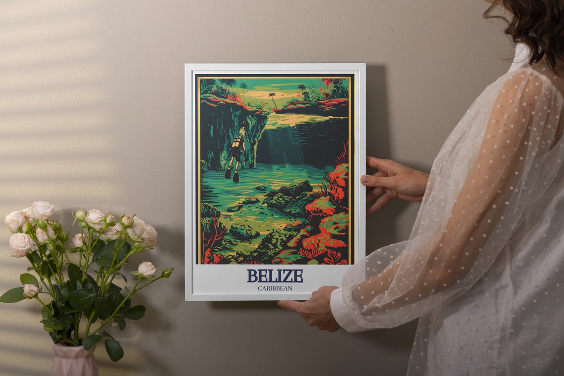 Belize Blue Hole Scuba Diver Coral Reef Caribbean Dive Poster - Image 3