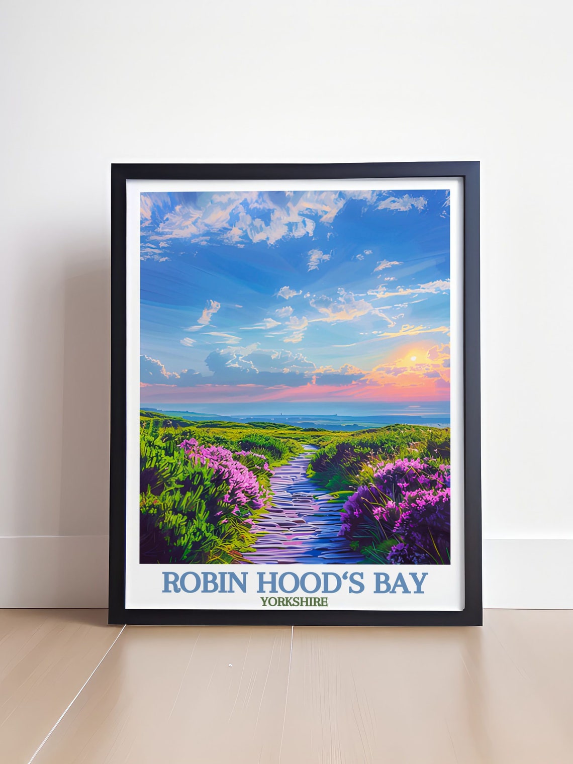 Robin Hoods Bay Heather Clifftop Trail Sunset Yorkshire Poster - Image 4