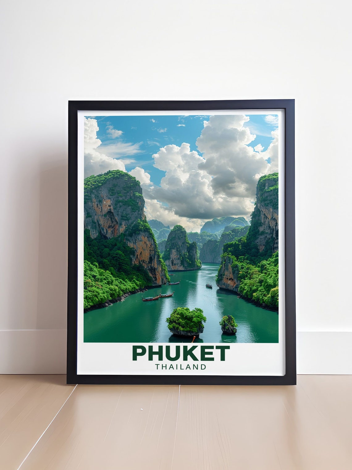Phuket Thailand Phang Nga Bay Karst Cliffs Longtail Boats Poster - Image 4