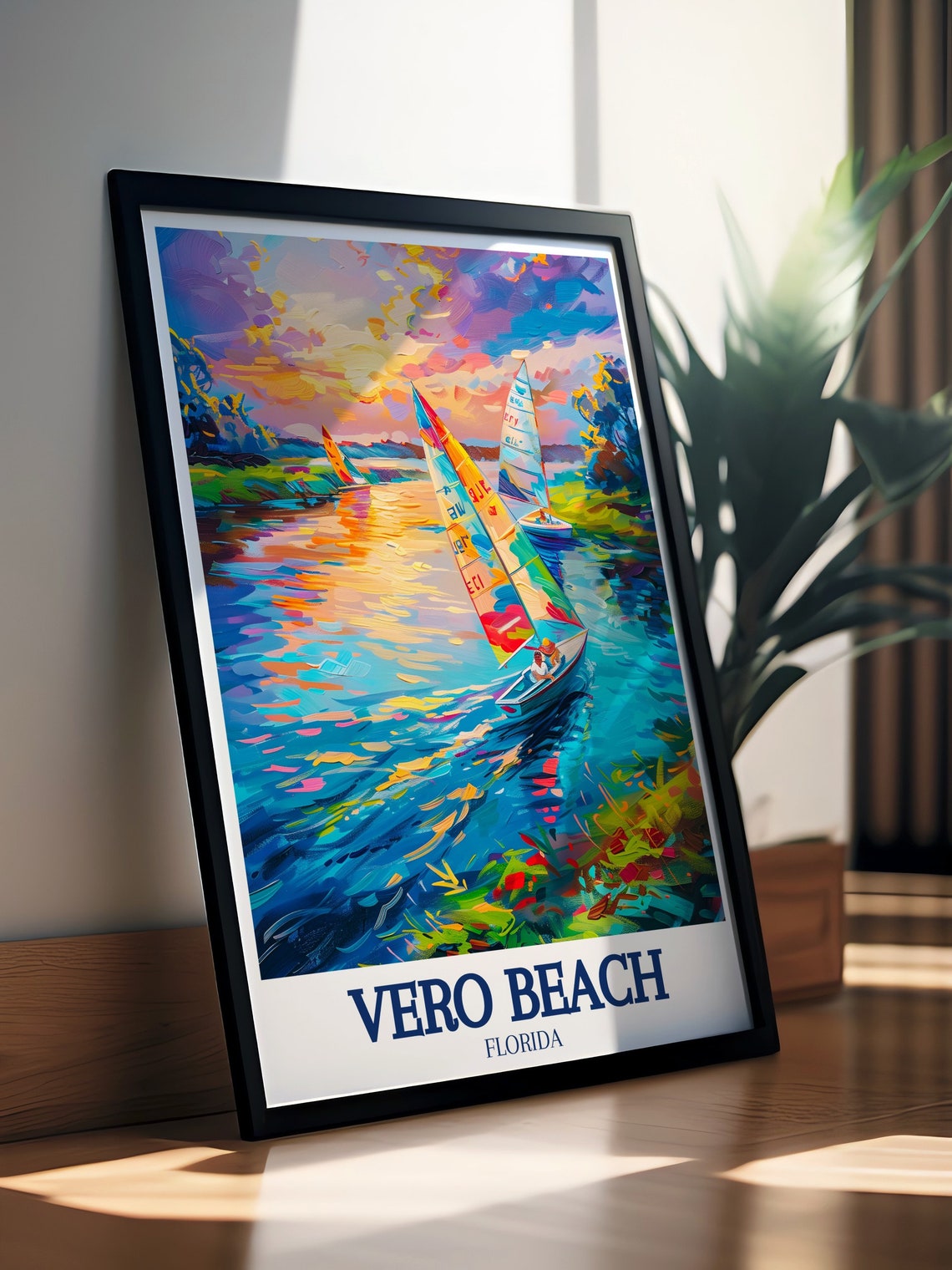 Vero Beach Florida Sunset Sailboats Impressionist Harbor Art Poster - Image 2