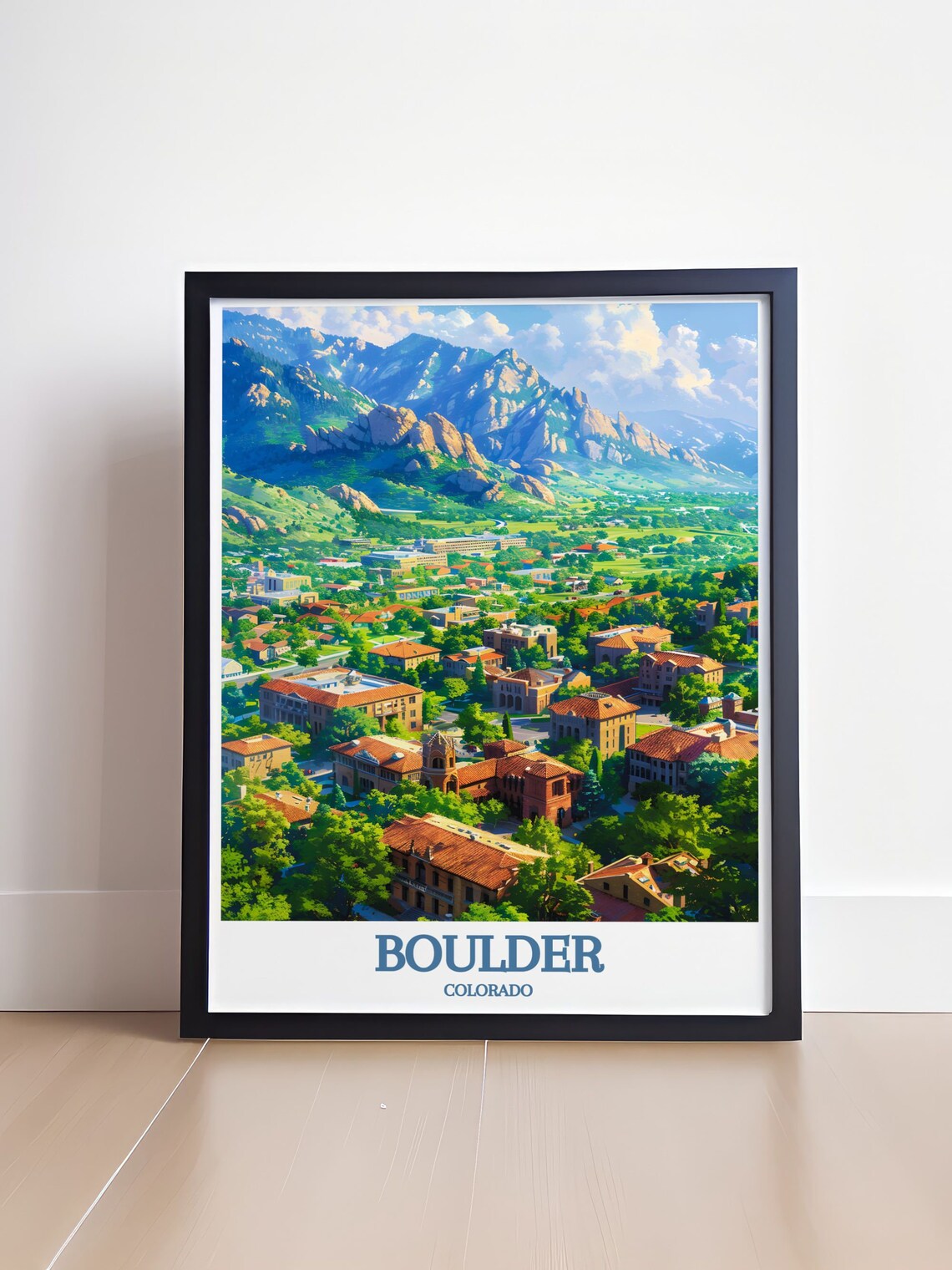 Boulder Colorado Flatirons Aerial Cityscape Retro Travel Poster - Image 4