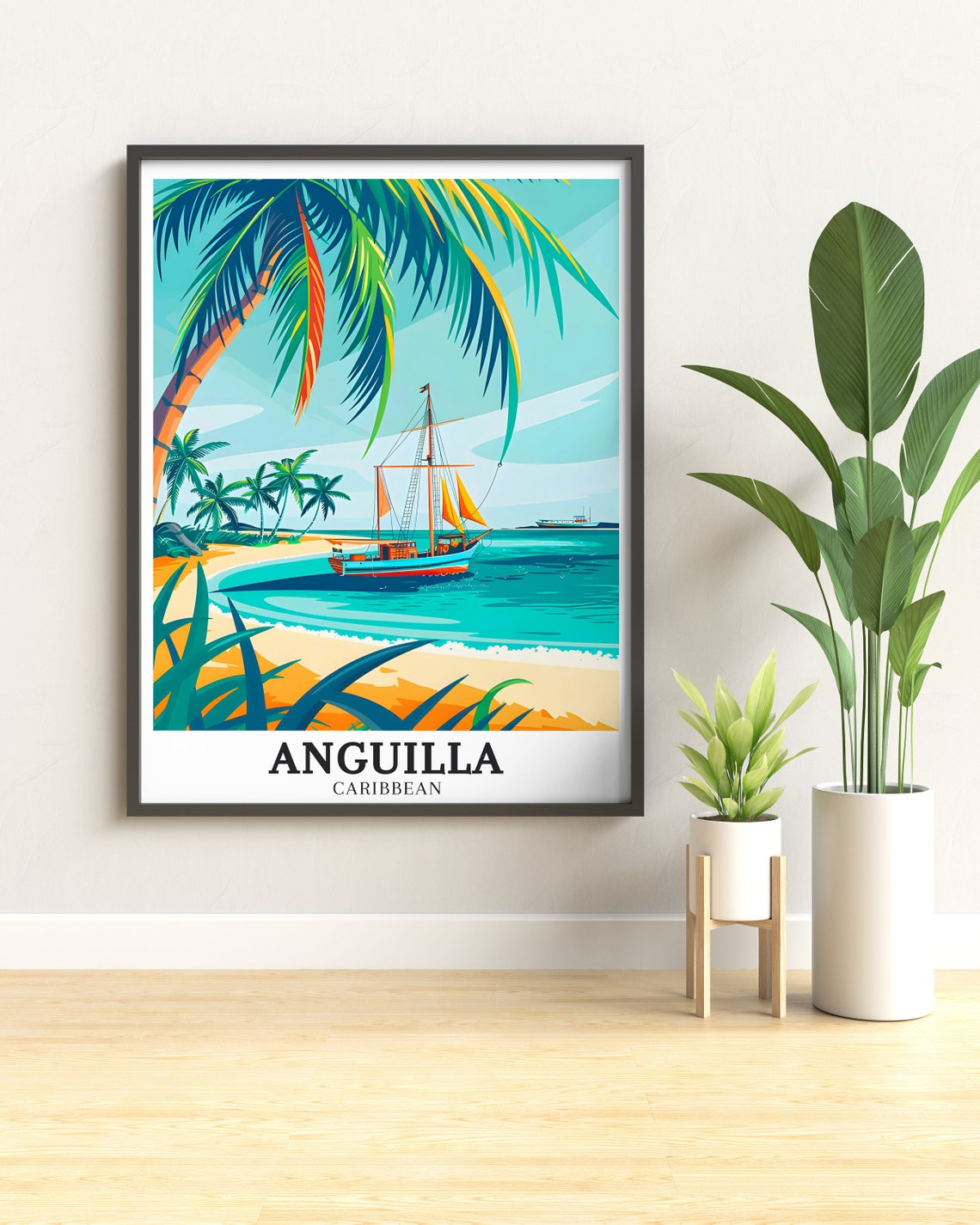Anguilla Caribbean Sailboat Palm Beach Island Escape Travel Poster - Image 3