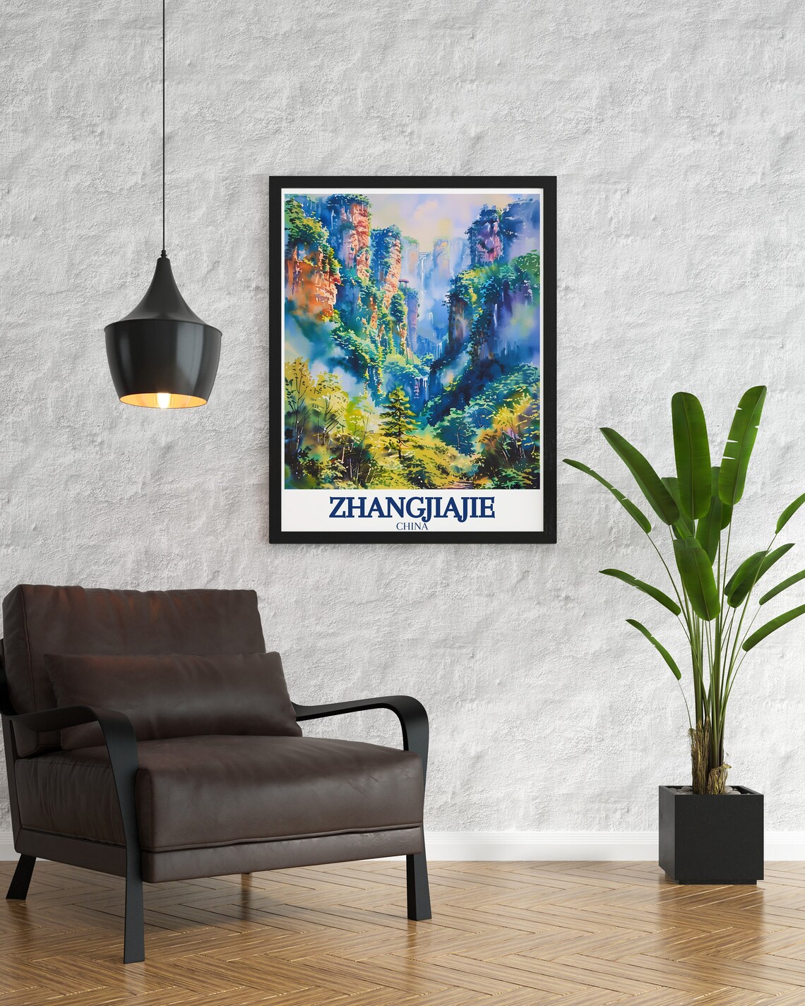 Zhangjiajie China Misty Pillar Forest Watercolor Scenic Travel Poster - Image 3