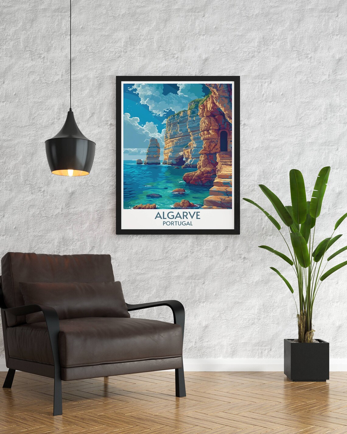 Algarve Portugal Golden Sea Stacks Cliffs Turquoise Sea Travel Poster - Image 2