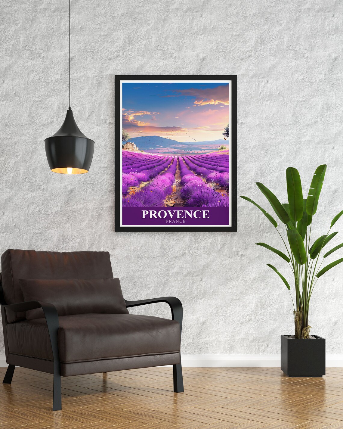 Provence Lavender Fields at Sunset With Stone Farmhouse Travel Poster - Image 2