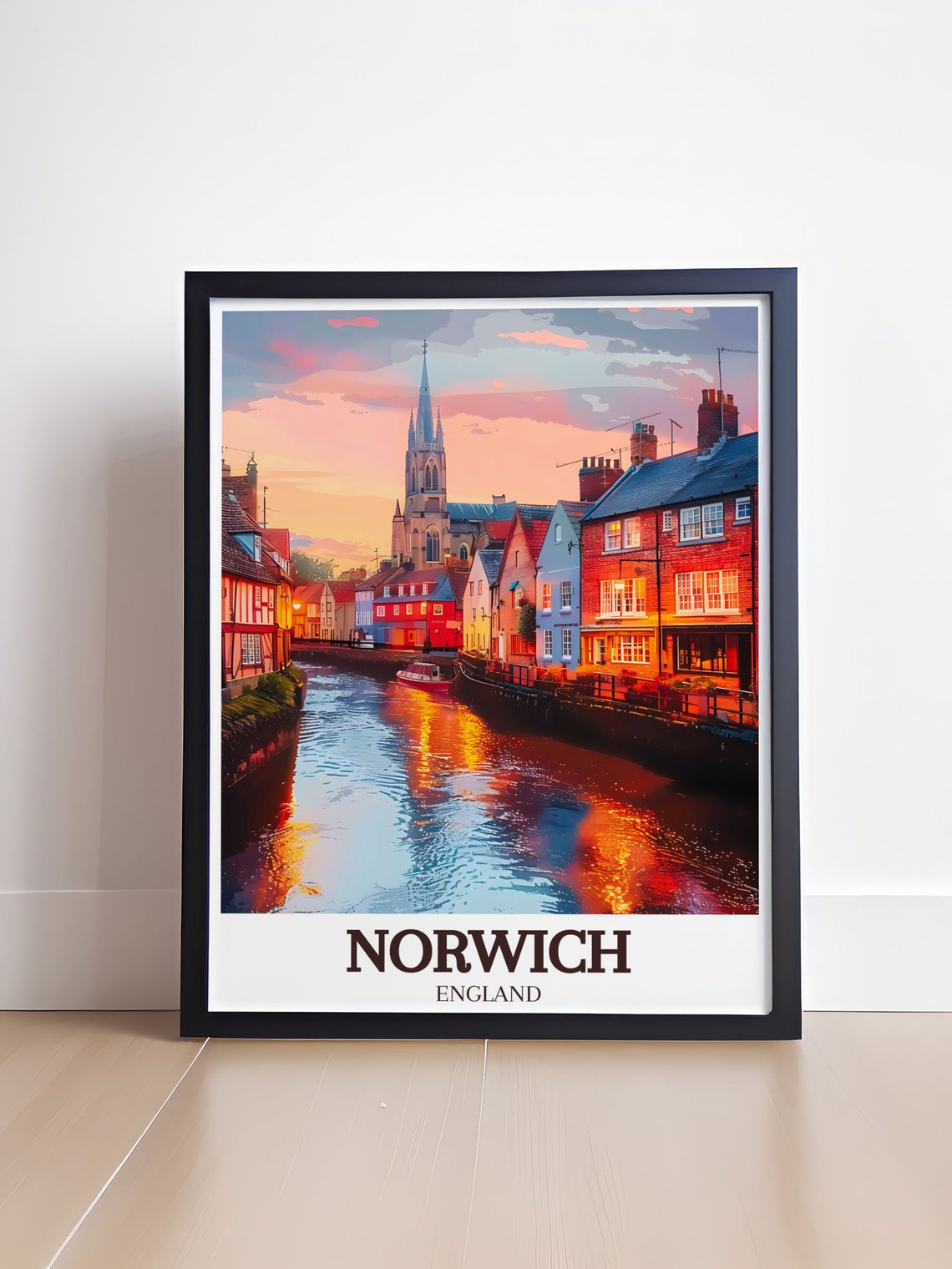 Norwich England Sunset Over River Wensum Glowing Old Town Poster - Image 4