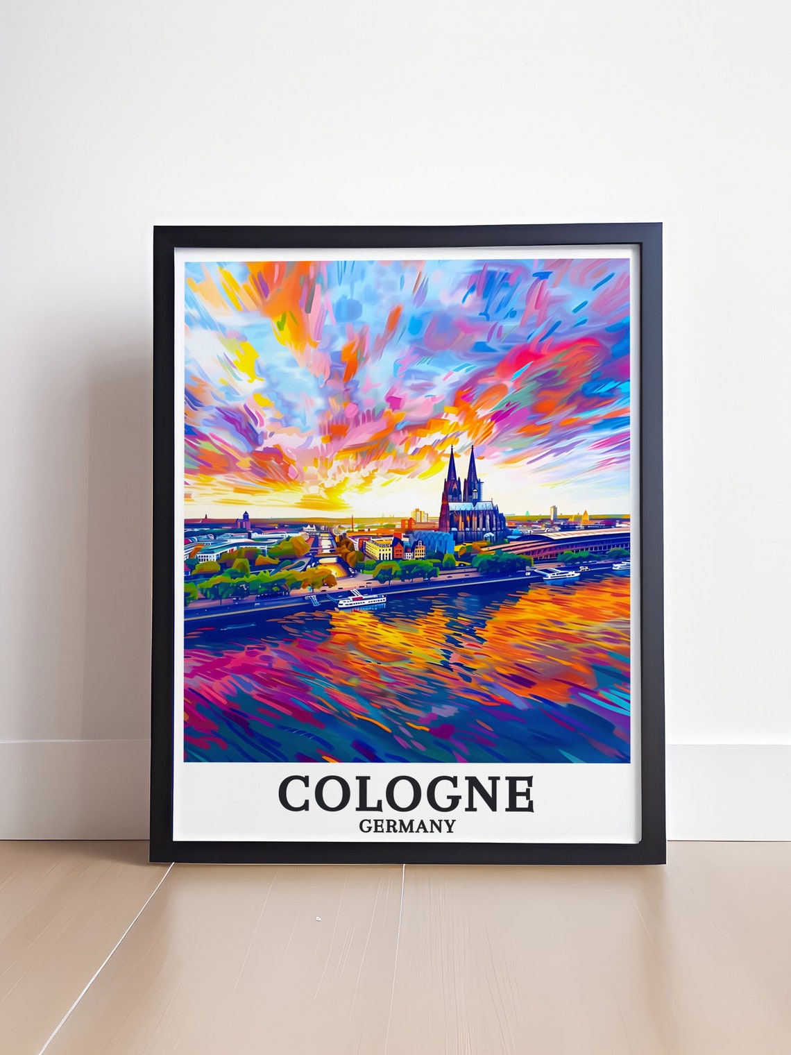 Cologne Germany Rhine River Sunset Cathedral Skyline Art Poster - Image 4