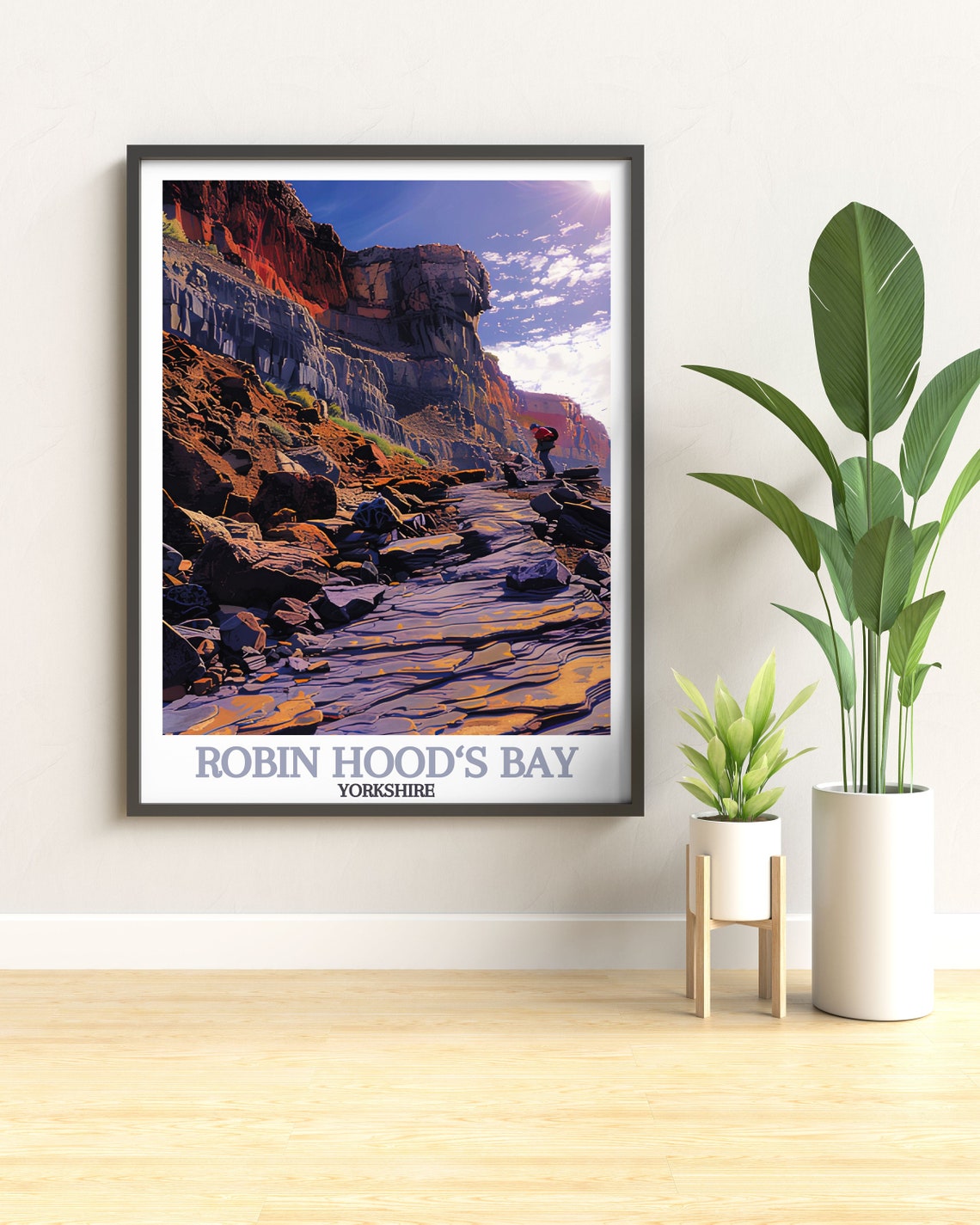 Robin Hoods Bay Rocky Shore Fossil Hunter Cliffs Yorkshire Poster - Image 2