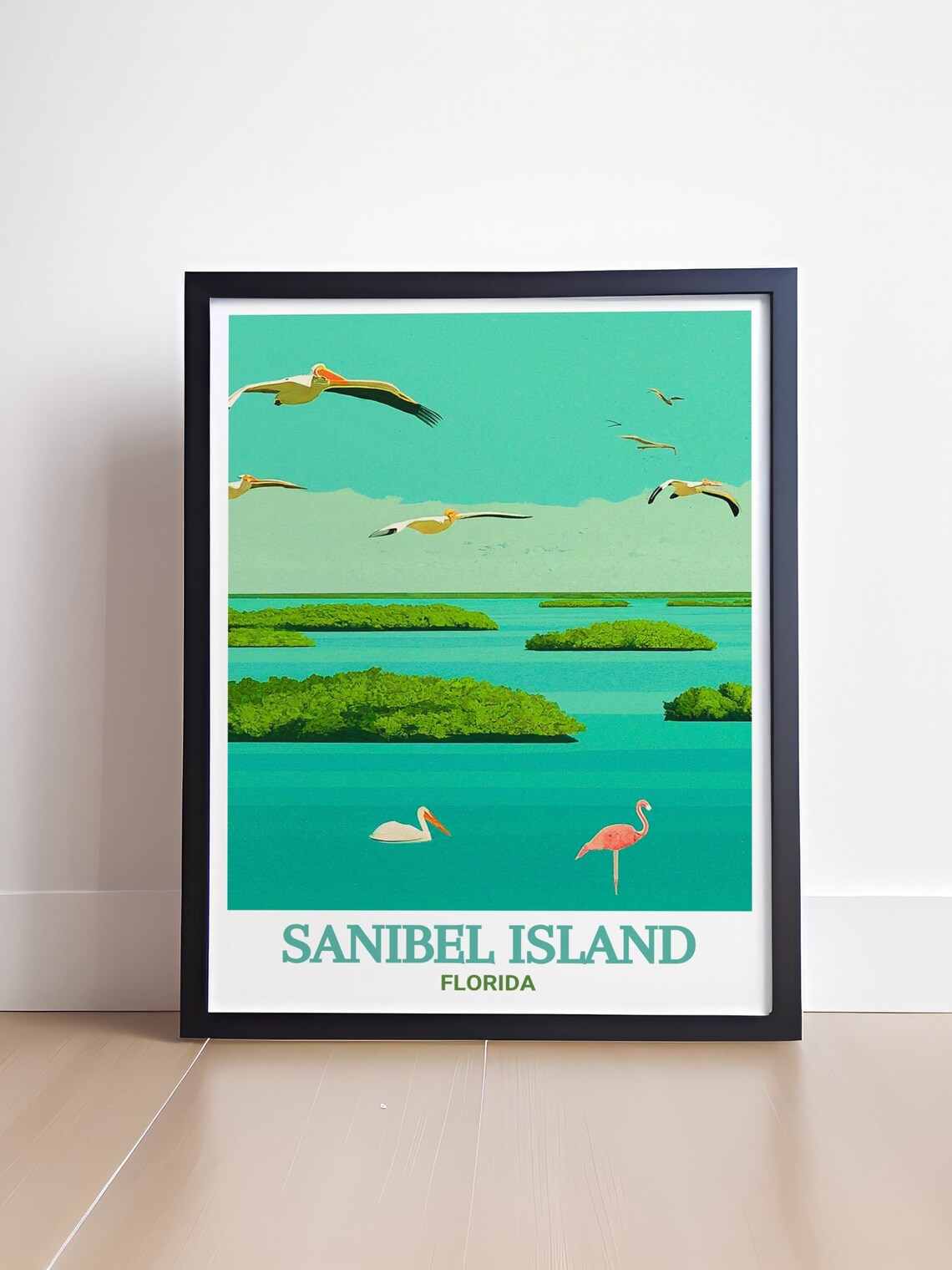 Sanibel Island Florida Pelican Flamingo Turquoise Bay Travel Poster - Image 4