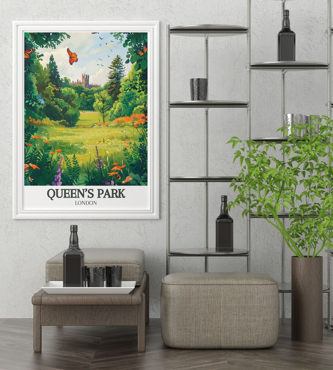 Queens Park London Wildflower Meadow Butterfly Garden Scene Poster - Image 3