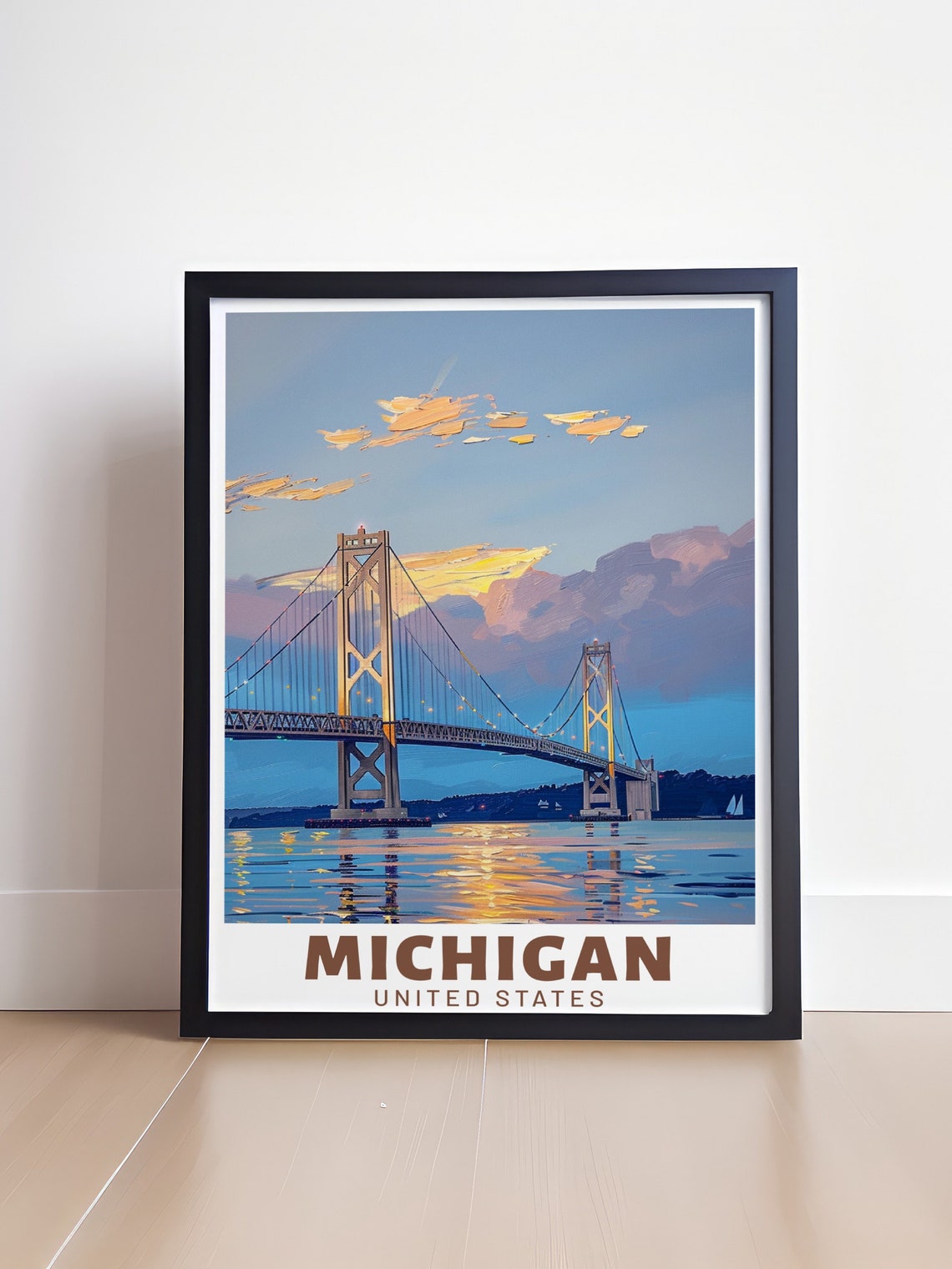 Mackinac Bridge Michigan Evening Dusk Crossing Night Sky Poster - Image 4