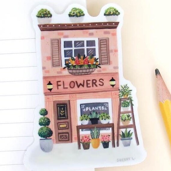 Cute Pink Flower Shop Storefront Sticker Style Florist Art Print