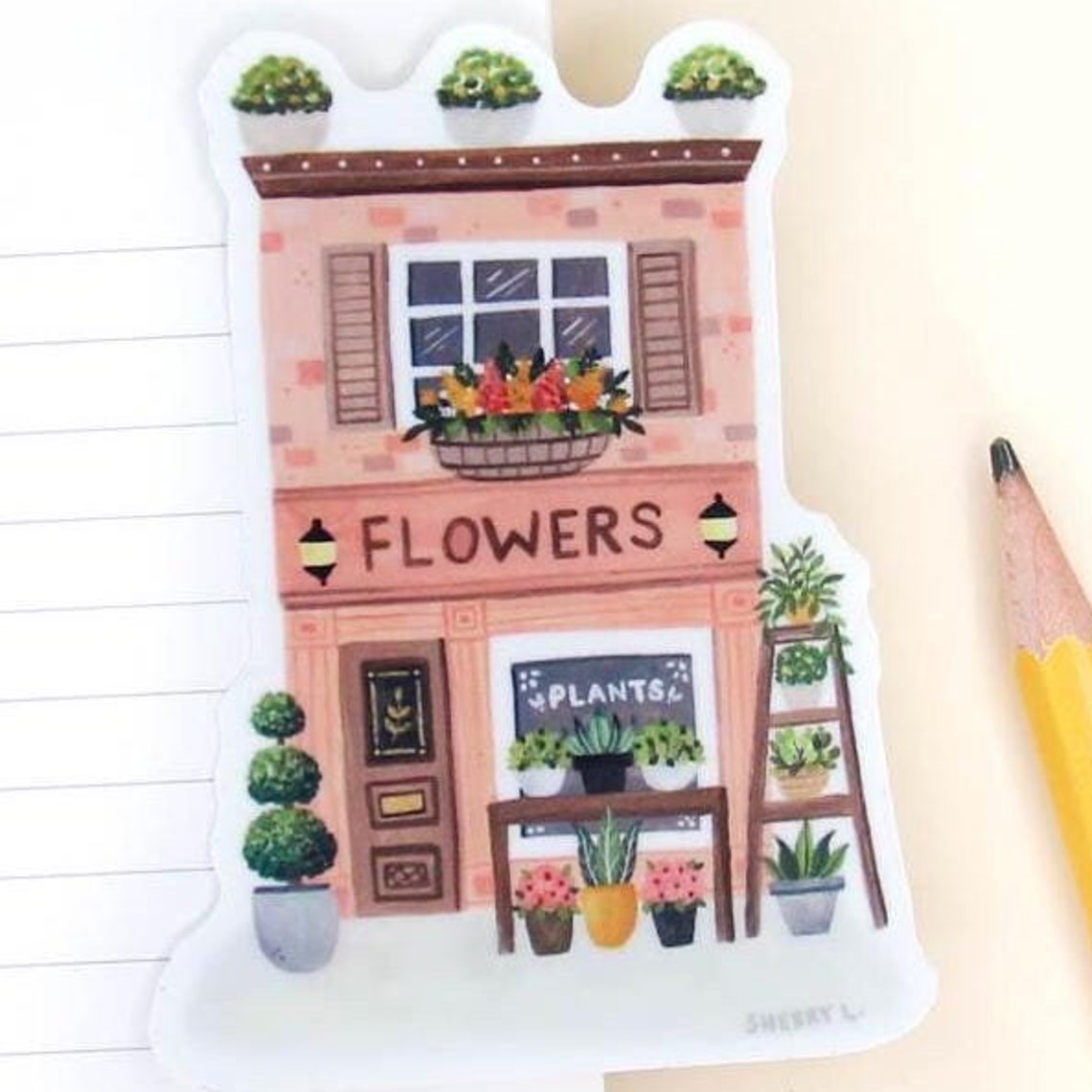 Cute Pink Flower Shop Storefront Sticker Style Florist Art Print