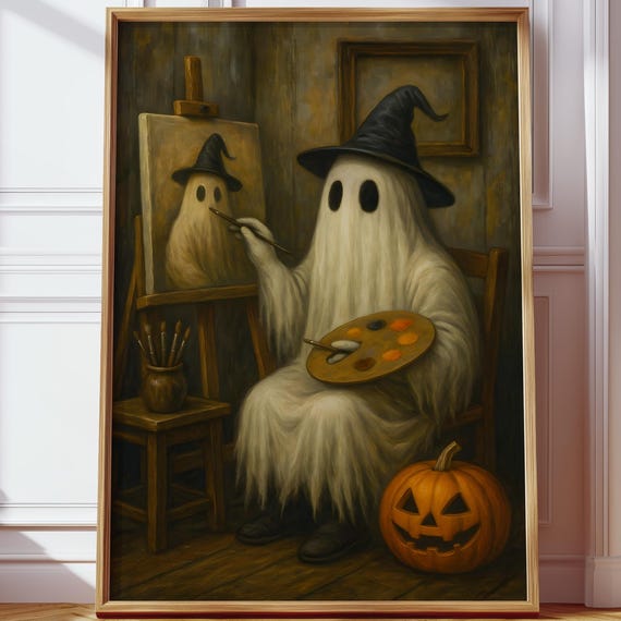 Halloween Artist Spooky Wall Art Painting Witch Hat Decor Haunted Pumpkin Print