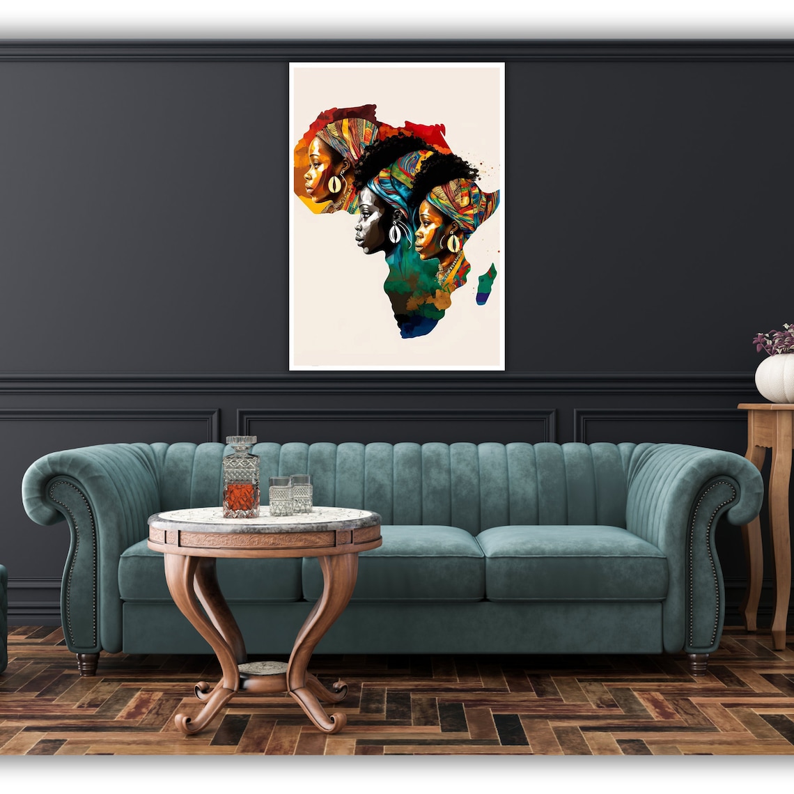 Three African Women Africa Map Headwraps Colorful Cultural Art Poster - Image 2