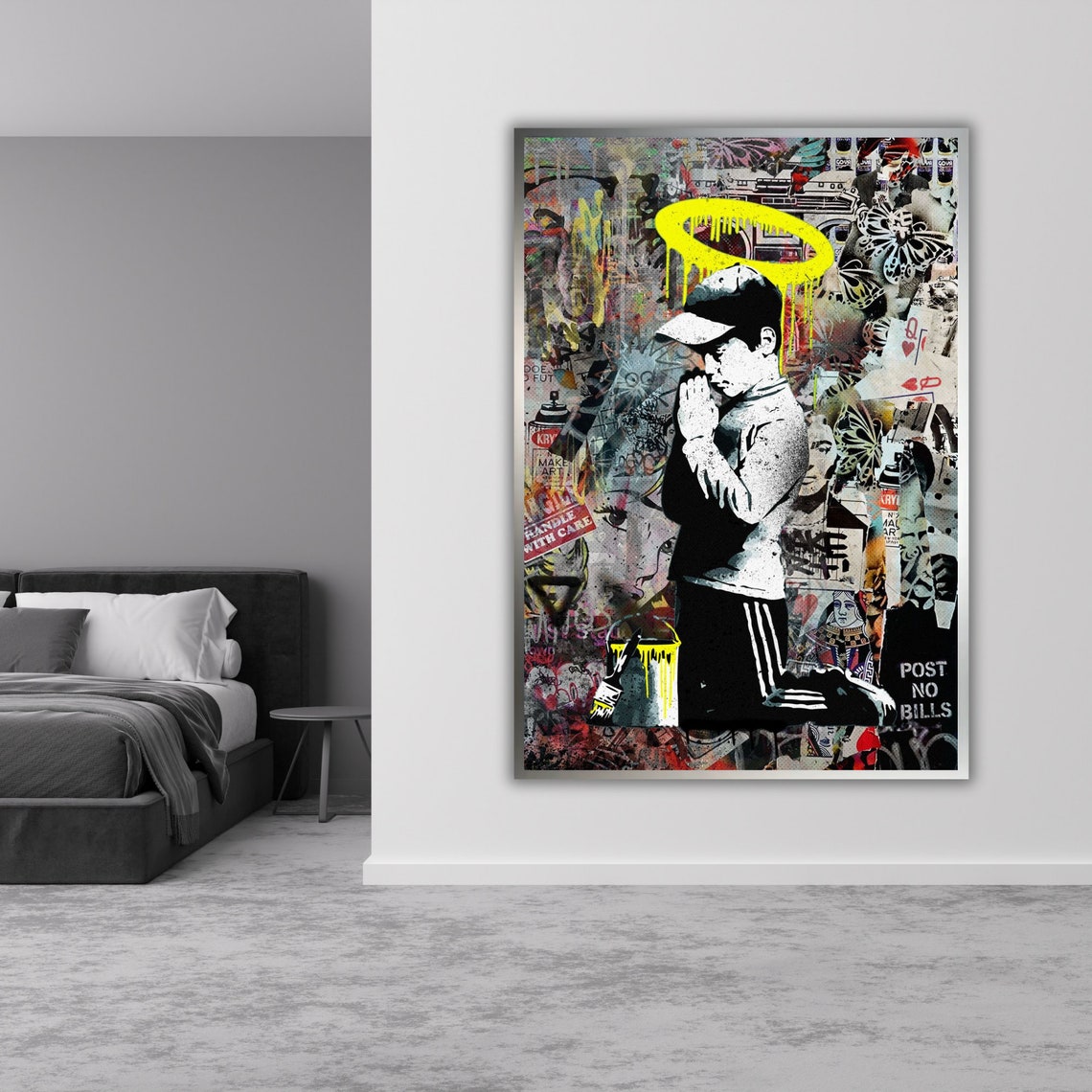 Graffiti Boy Praying Halo Stencil Street Art Collage Urban Poster - Image 3