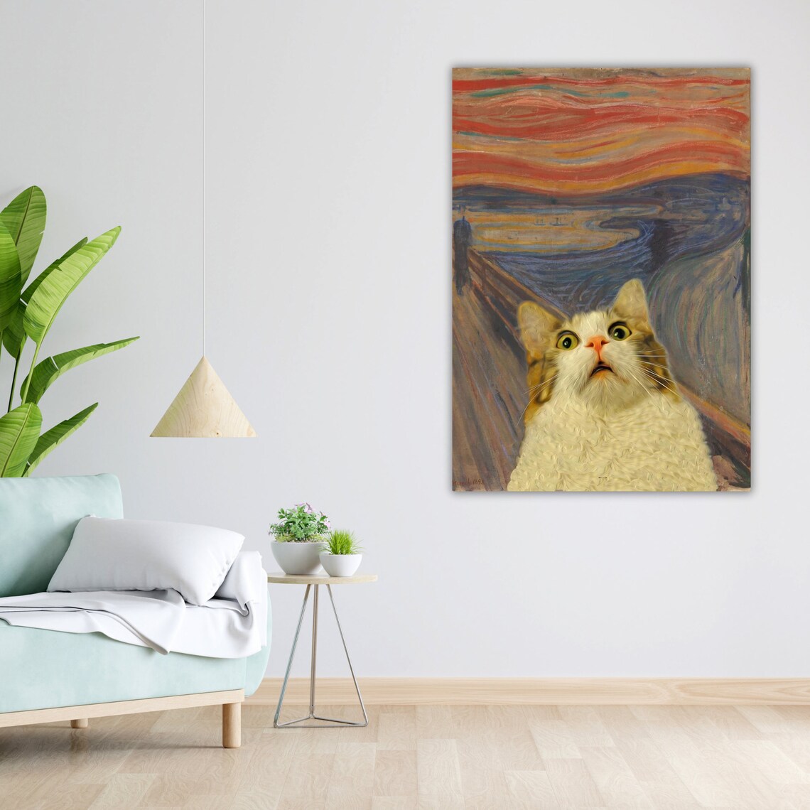 Fluffy White Cat The Scream Munch Parody Shocked Kitty Funny Art Poster - Image 4