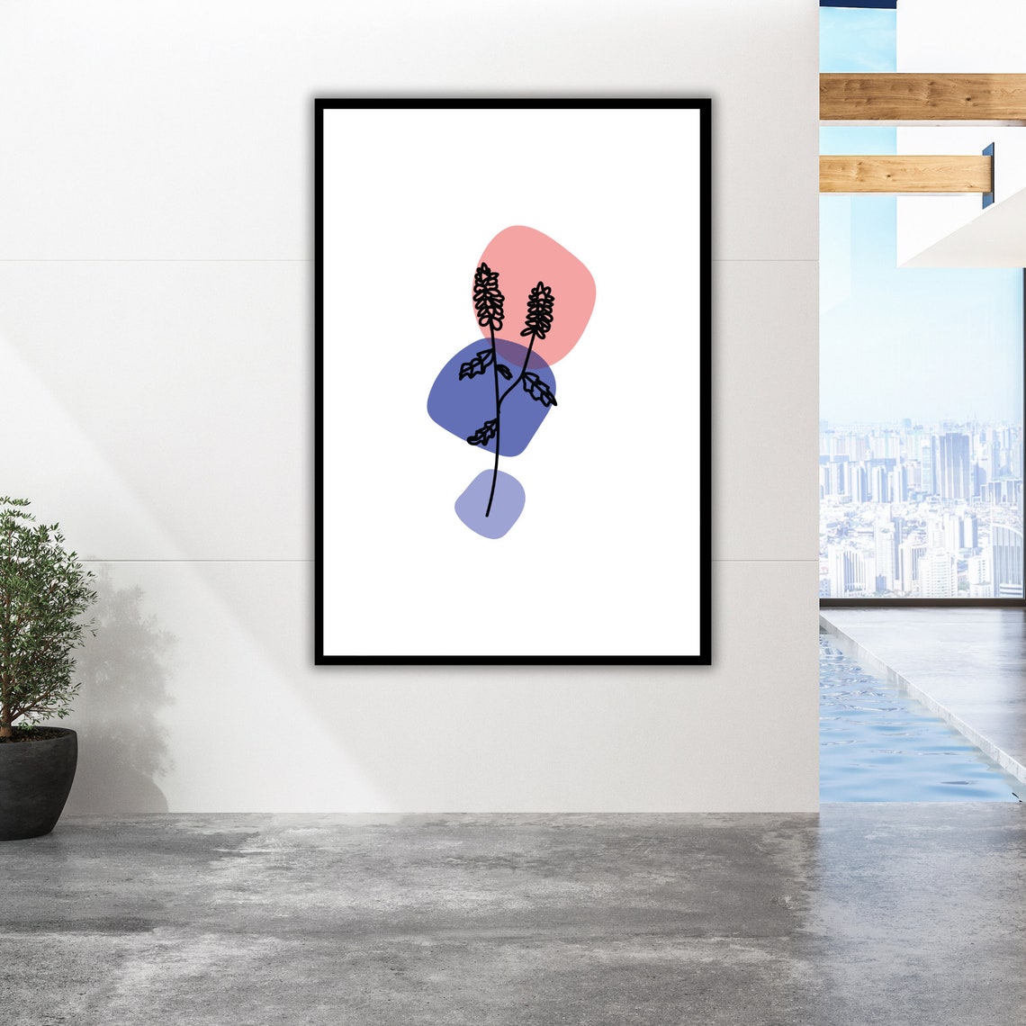 Minimalist Line Art Foliage Pastel Shapes Modern Botanical Wall Poster - Image 3