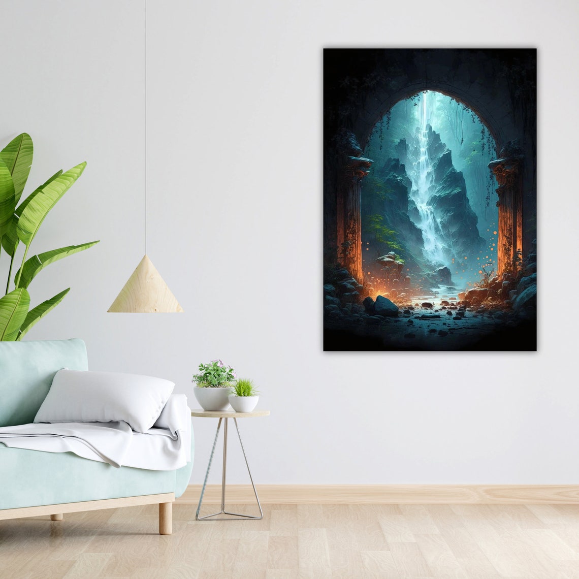 Ancient Stone Archway Waterfall Canyon Hidden Valley Fantasy Poster - Image 5