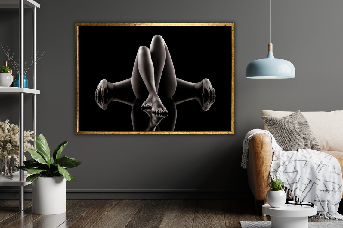 Black And White Crossed Legs Reflection Minimalist Body Form Photo Poster - Image 4
