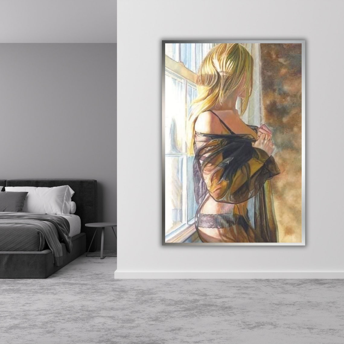 Blonde Woman At Window Sheer Robe Morning Light Painting Poster - Image 4
