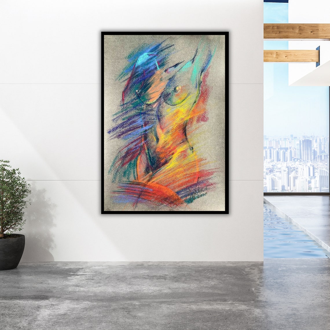 Rainbow Abstract Female Torso Pastel Sketch Expressive Art Poster - Image 2
