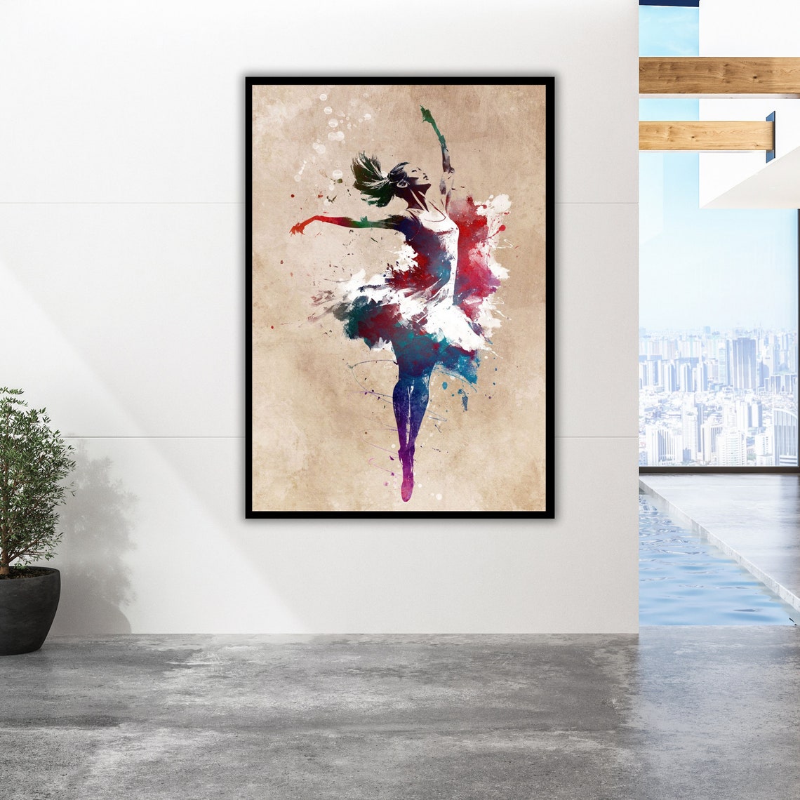 Watercolor Dancer Silhouette Red Blue Paint Splash Art Poster - Image 5