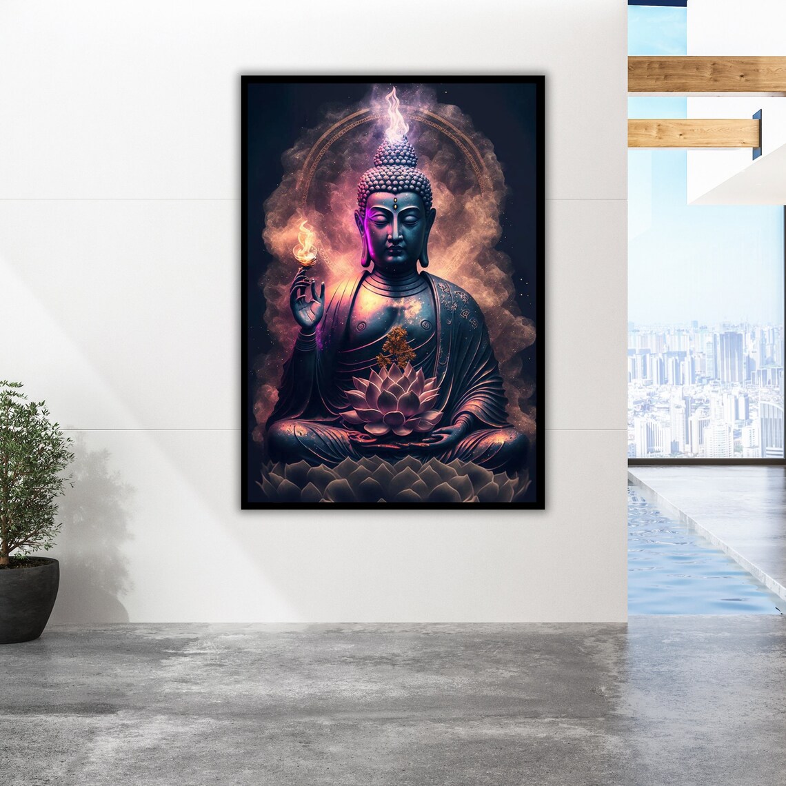 Buddha Holding Lotus Flame Hand Cosmic Purple Smoke Art Print Poster - Image 5