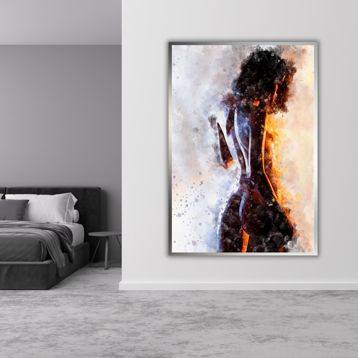 Watercolor Nude Woman Figure Dark Amber Abstract Sensual Art Wall Poster - Image 3